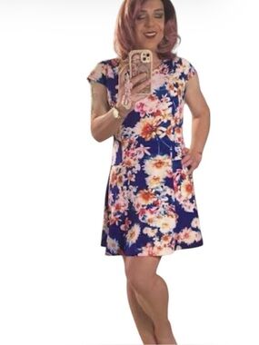 Worthington Blue Floral Fit and Mini Dress Size 8
